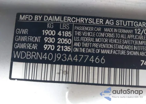 2003 Mercedes-Benz C 230 Kompressor Sport из США, поврежденный, VIN WDBRN40J93A477466